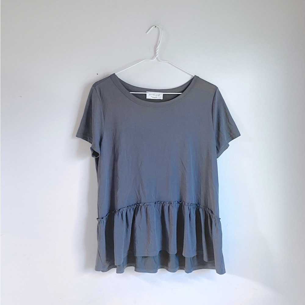 Lavender Field Slate Gray Ruffle Hem Tee